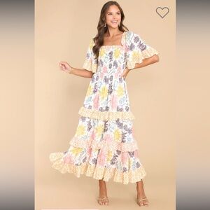 NEW Floral Print Smocked Maxi Dress